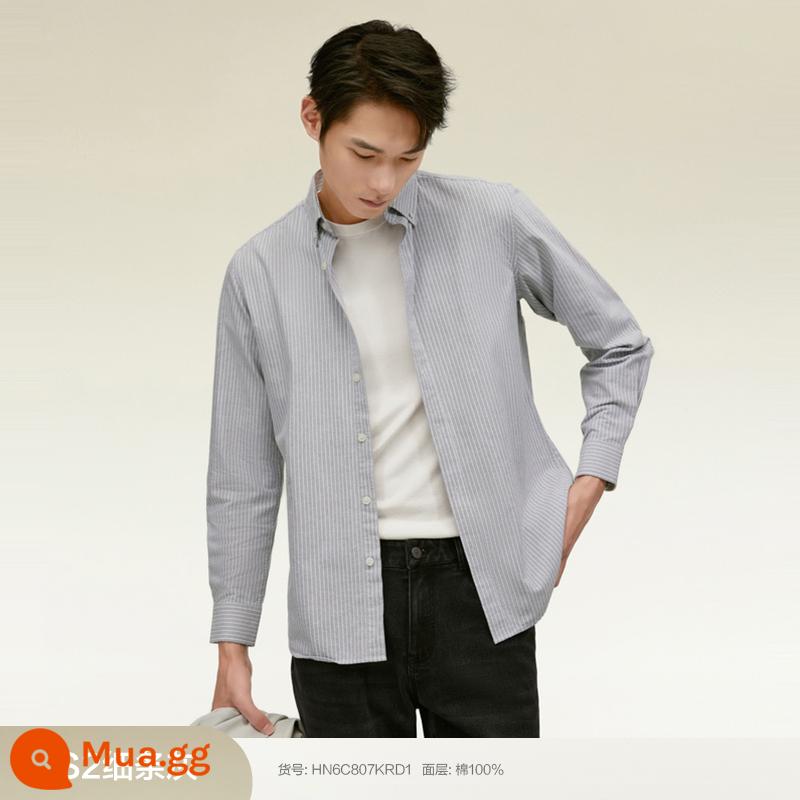 [100% Cotton] Áo Sơ Mi Đậu Đỏ Nam Dài Tay Mùa Xuân Mới Phong Cách Doanh Nhân Sọc Oxford Áo Sơ Mi Trắng - S2 Kiểu dáng mùa xuân màu xám sọc nhỏ