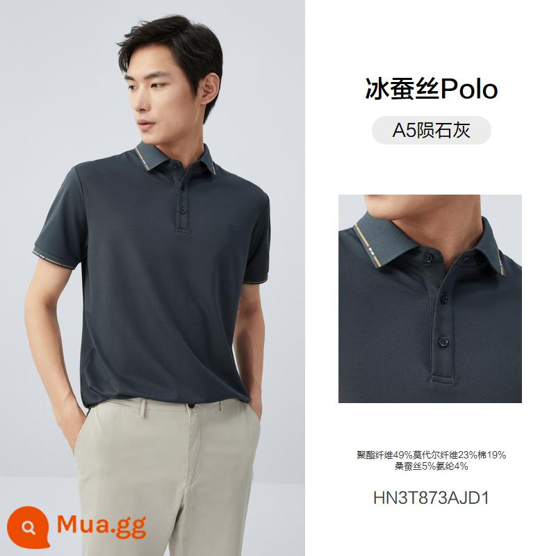 [Modal ice silk] áo thun polo ngắn tay thoáng mát màu đậu đỏ cho nam, áo thun có ve áo kháng khuẩn dễ chăm sóc - Cổ sọc-A5 xám thiên thạch --- modal nhập khẩu + lụa băng