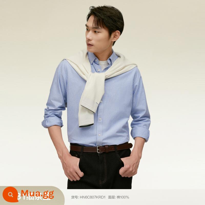 [100% Cotton] Áo Sơ Mi Đậu Đỏ Nam Dài Tay Mùa Xuân Mới Phong Cách Doanh Nhân Sọc Oxford Áo Sơ Mi Trắng - B1 Phong cách mùa xuân xanh sọc