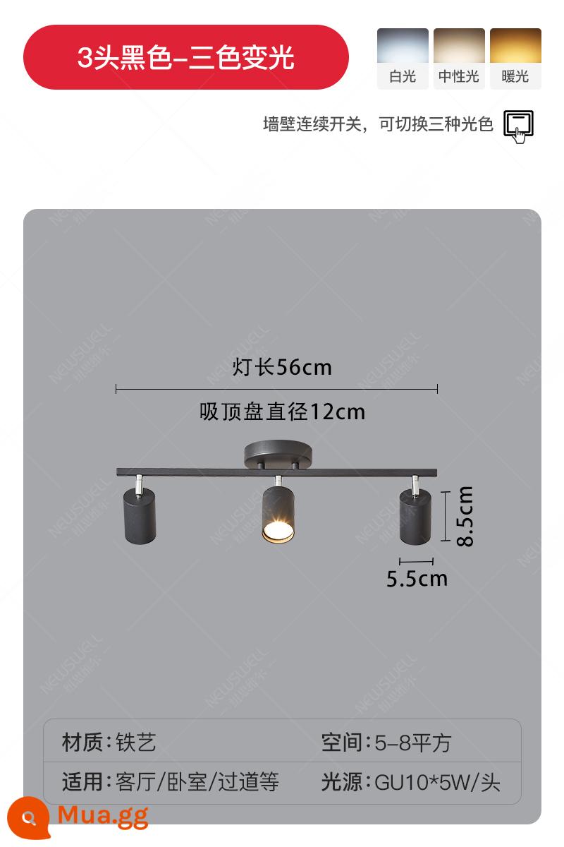 Bắc Âu Theo Dõi Ánh Sáng Đèn LED Ốp Trần Nhà Bề Mặt Gắn Downlight Âm Trần Nền Phòng Khách Nền Tường Cloakroom Nhỏ Đèn Pha - Mẫu trần đen 3 đầu-đèn mờ 3 màu