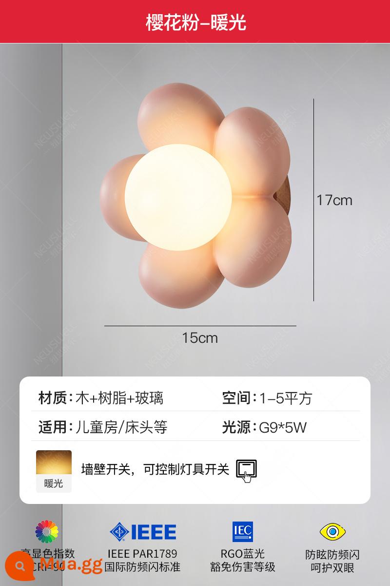 Đèn tường phòng ngủ sáng tạo đèn phòng trẻ em Đèn nền trang trí tường đơn giản đơn giản NET NET RED REDSION Đèn tường nhỏ - Ánh sáng ấm áp màu hồng Sakura
