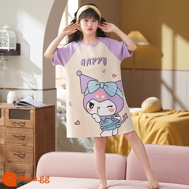 Váy ngủ bé gái cotton mùa hè ngắn tay mỏng bộ đồ ngủ trẻ em phong cách mùa hè bé gái cha mẹ con lớn công chúa phục vụ tại nhà - [Hình chính G]31440