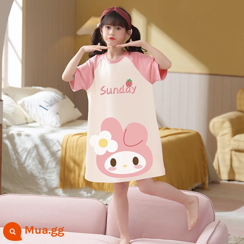 Váy ngủ bé gái cotton mùa hè ngắn tay mỏng bộ đồ ngủ trẻ em phong cách mùa hè bé gái cha mẹ con lớn công chúa phục vụ tại nhà - [Mẫu bán chạy G]31431