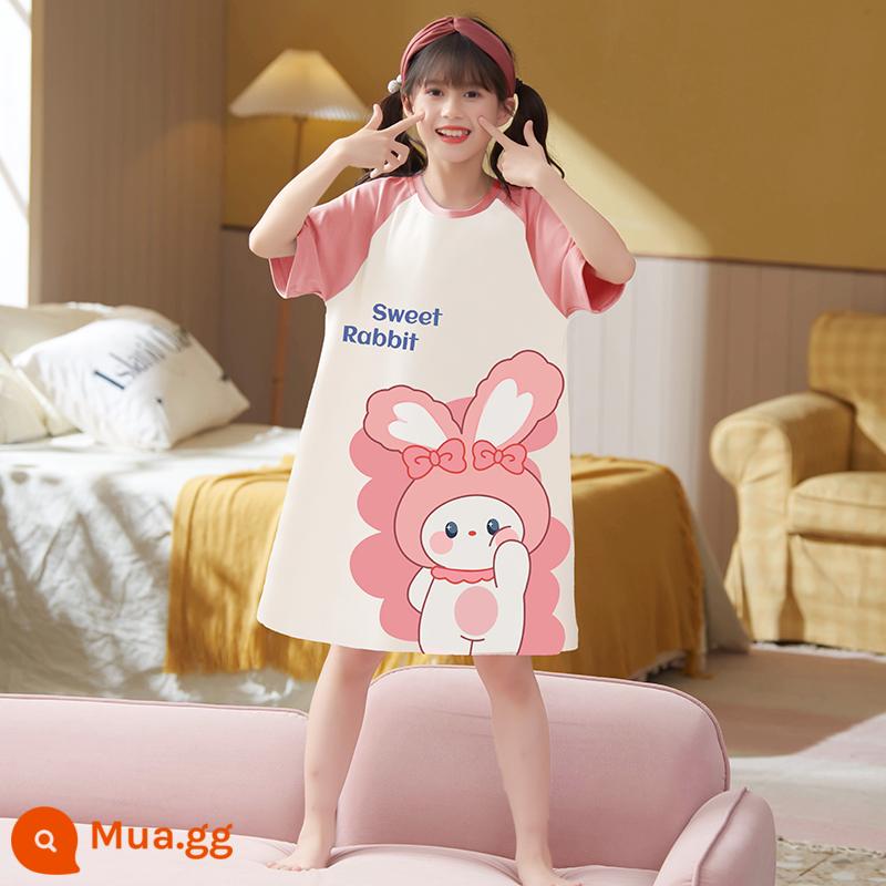 Váy ngủ bé gái cotton mùa hè ngắn tay mỏng bộ đồ ngủ trẻ em phong cách mùa hè bé gái cha mẹ con lớn công chúa phục vụ tại nhà - [Mẫu bán chạy G]31433