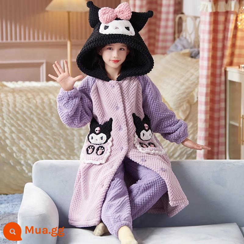 Bộ đồ ngủ flannel trẻ em mùa đông váy ngủ bé gái san hô nỉ dày phù hợp với trẻ lớn và quần áo bé gái ở nhà - 32131W[đồ ngủ + quần]