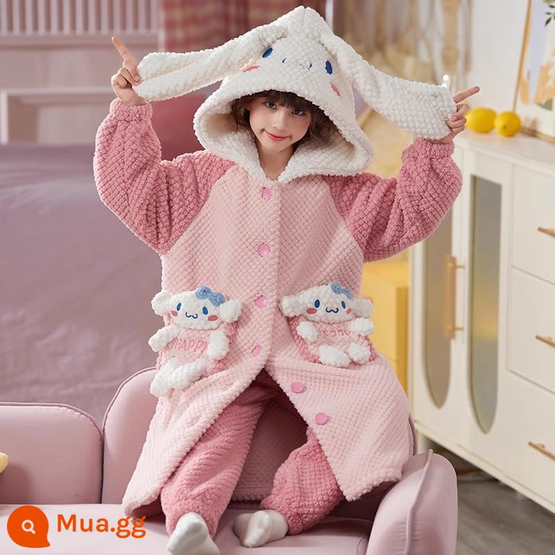 Bộ đồ ngủ flannel trẻ em mùa đông váy ngủ bé gái san hô nỉ dày phù hợp với trẻ lớn và quần áo bé gái ở nhà - 32104W[áo ngủ + quần]