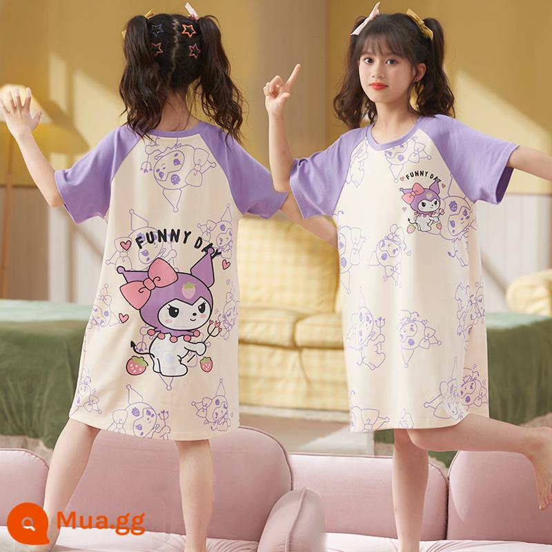 Váy ngủ bé gái cotton mùa hè ngắn tay mỏng bộ đồ ngủ trẻ em phong cách mùa hè bé gái cha mẹ con lớn công chúa phục vụ tại nhà - [Mẫu bán chạy G]31566