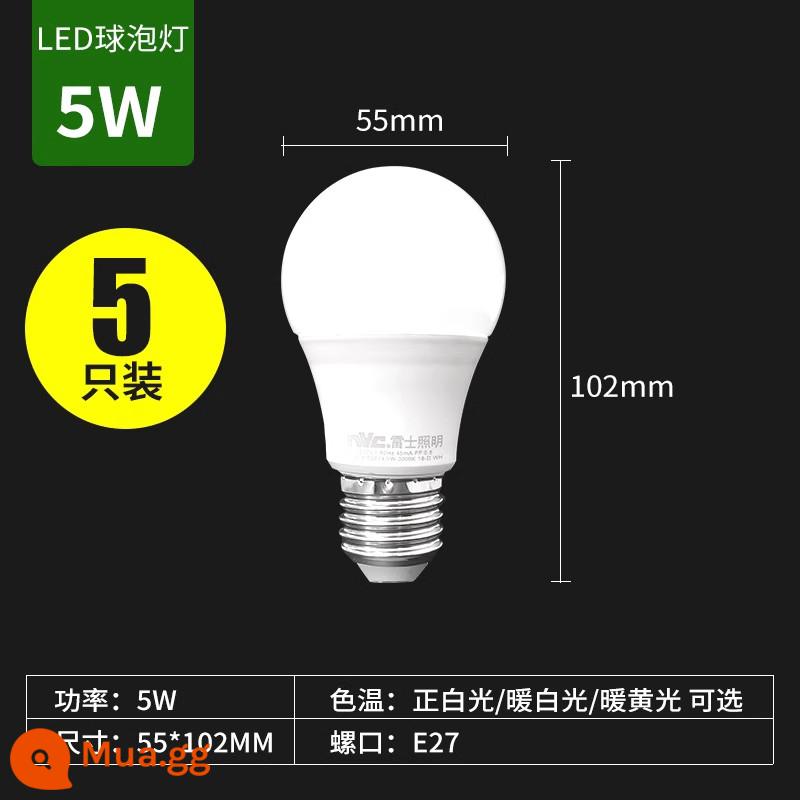 NVC chiếu sáng bóng đèn LED e27 vít lớn đèn chùm tiết kiệm năng lượng đèn nhà 3 màu nguồn sáng e14 ren bóng đèn - [5 Gói] Vít Lớn E27 5W 3000K Vàng Ấm