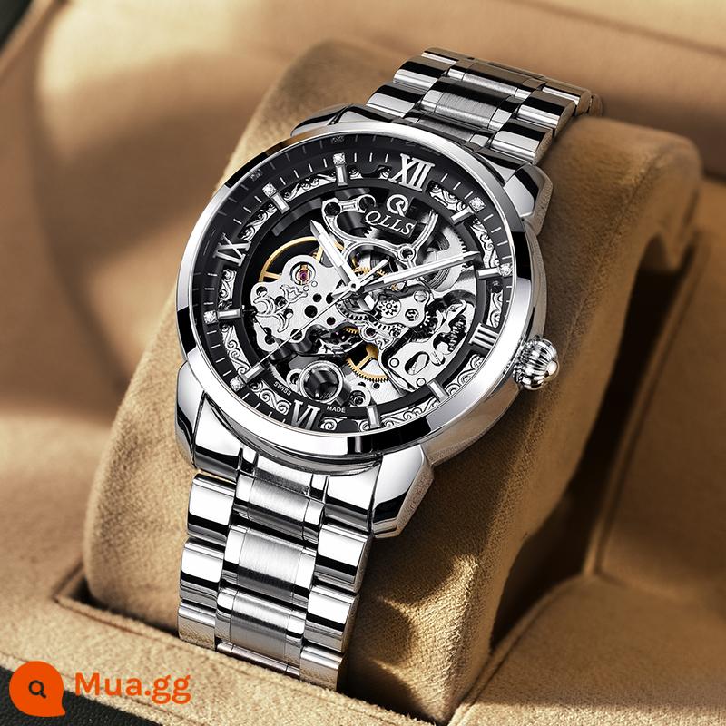 2022 Đồng Hồ Mới Nam Cơ Hoàn Toàn Tự Động Rỗng Chống Nước Dạ Quang Tourbillon Sinh Viên Thi Nam - (Phiên bản cổ điển) Vỏ bạc và dây thép mặt đen