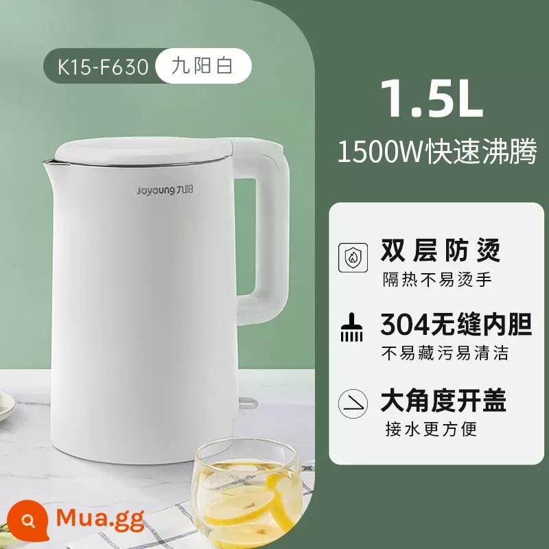 Ấm đun nước nóng Cửu Dương 1.5L lít di động làm nóng nước điện gia dụng 2 lớp chống vảy 304 tự động tắt nguồn W123 - Cửu Dương trắng