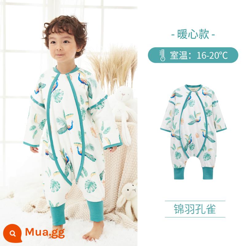 Ibaby Nhiệt Độ Không Đổi Chia Chân Túi Ngủ Mùa Thu Đông Mới Làm Dày Cho Bé Đồ Ngủ Trẻ Sơ Sinh Chống Đá Chăn Túi Ngủ Ở Nhà quần Áo - [Cảm động] Con công có lông vàng (thích hợp với nhiệt độ phòng 16 ~ 20oC)