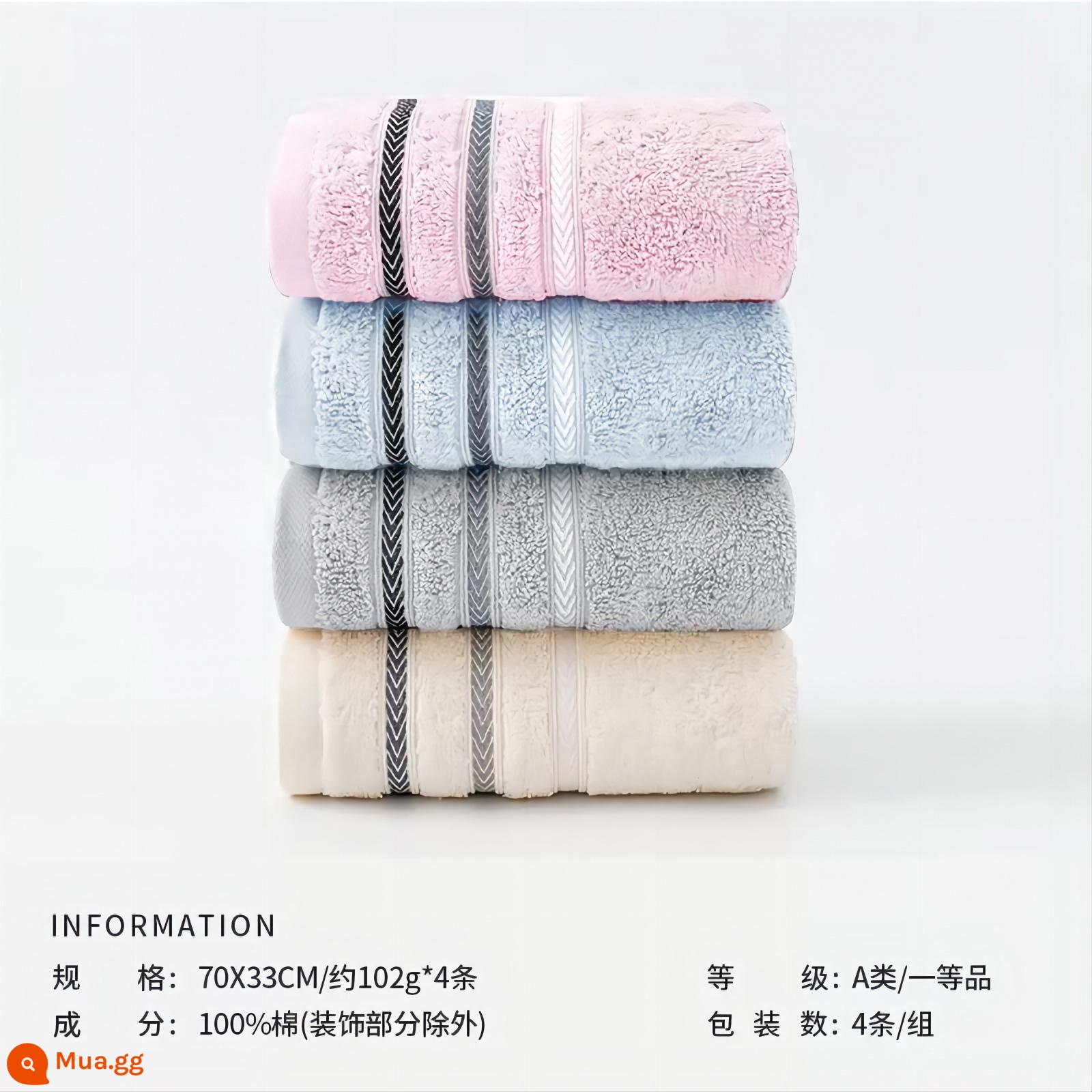 Khăn size vàng 4 gói Khăn mặt cotton tinh khiết không huỳnh quang loại A dành cho nam và nữ thấm nước và rửa mặt kết hợp khăn lớn gói gia đình - 4 gói (hồng xanh vàng xám)