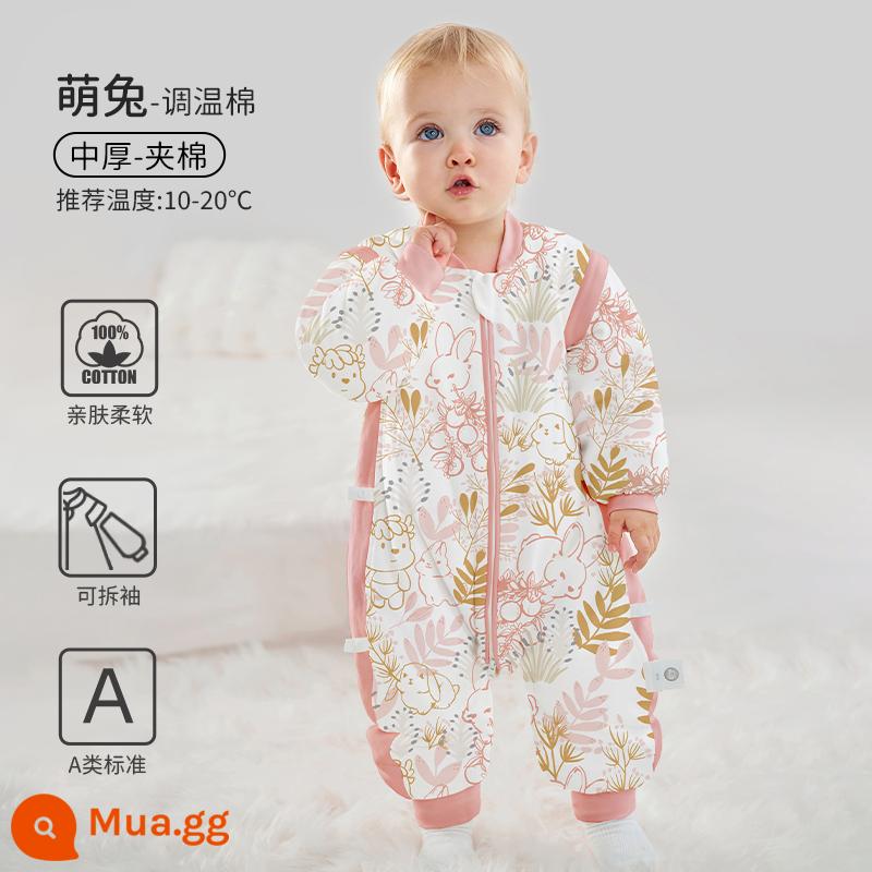 Túi ngủ cho bà bầu Châu Âu, cotton trẻ em không đổi nhiệt độ mùa xuân, mùa thu và mùa đông, chăn bông tre chống cảm lạnh - Thỏ dễ thương [Mùa thu đông 10-20oC] Chăn bông dày vừa phải