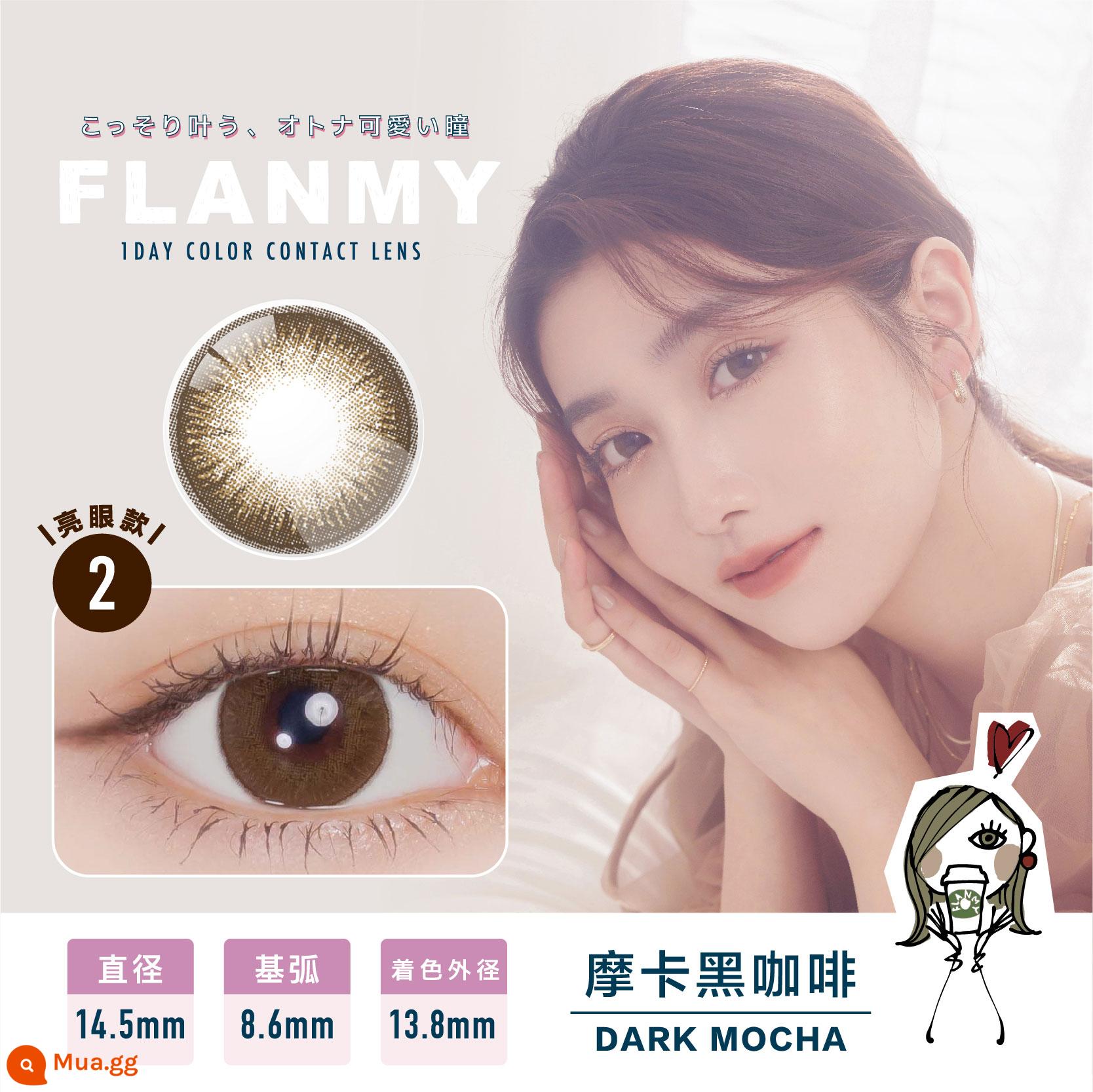 Kính áp tròng màu T-Garden Nhật Bản dùng một lần hàng ngày Flanmy dog ​​eye jazz black muffin 10 cái kính áp tròng nữ đường kính - 08_Cà phê đen Mocha-Đôi mắt sáng