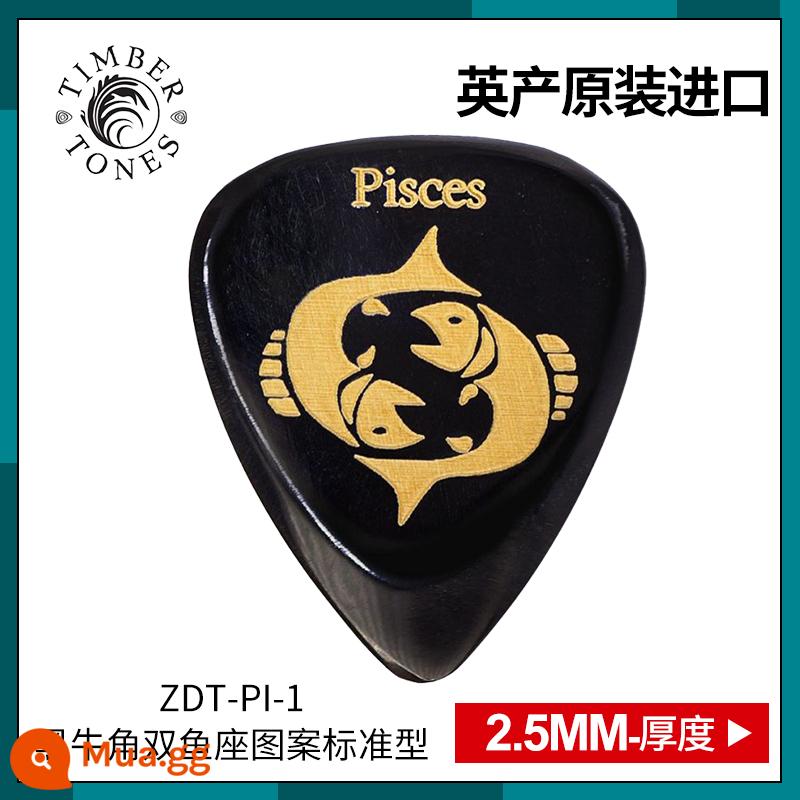 Tông màu gỗ do Anh sản xuất Kimberton sừng đen mười hai chòm sao guitar pick chơi bass điện nhanh - ZDT-PI-1 Sừng Đen Song Ngư