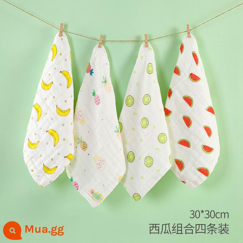 Khăn Gạc Cho Bé Khăn Rửa Mặt Cotton Nguyên Chất Khăn Thấm Nước Bọt Cho Bé Siêu Mềm Tắm Trẻ Sơ Sinh Khăn Vuông Nhỏ Khăn ợ - Khăn vuông dưa hấu 30x30cm [Mua 4 tặng 1, tổng 5 miếng] (nâng cấp kháng khuẩn)