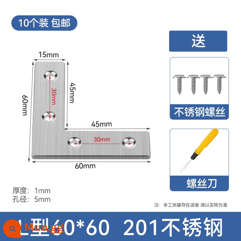 Góc inox mã 90 độ góc cố định góc sắt hình chữ L tam giác khung sắt kệ hỗ trợ phần cứng đầu nối mảnh T - Loại L 60MM [10 cái] ✅Bao gồm ốc vít