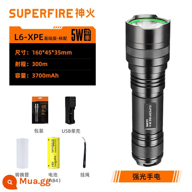 Đèn pin SupFire Shenhuo L6 ánh sáng mạnh có thể sạc lại siêu sáng tầm xa tại nhà ngoài trời đèn LED chống nước chính thức mẫu hàng đầu - L6-5W [được trang bị pin 3700mAh*1 đế sạc*1].