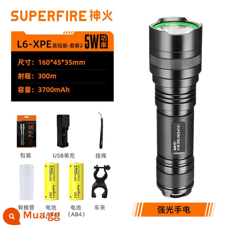 Đèn pin SupFire Shenhuo L6 ánh sáng mạnh có thể sạc lại siêu sáng tầm xa tại nhà ngoài trời đèn LED chống nước chính thức mẫu hàng đầu - L6-5 watt [được trang bị pin 3700mAh*2 đế sạc*1 kẹp xe*1].