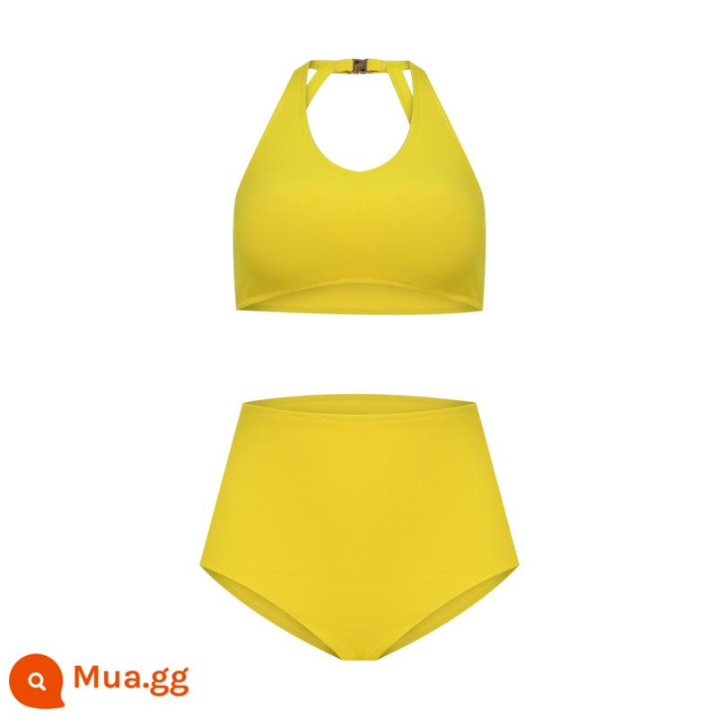 Áo tắm bikini hai mảnh mới của Fan De'an ngực nhỏ tập hợp áo tắm mùa xuân nóng bỏng thời trang mỏng gợi cảm - màu vàng