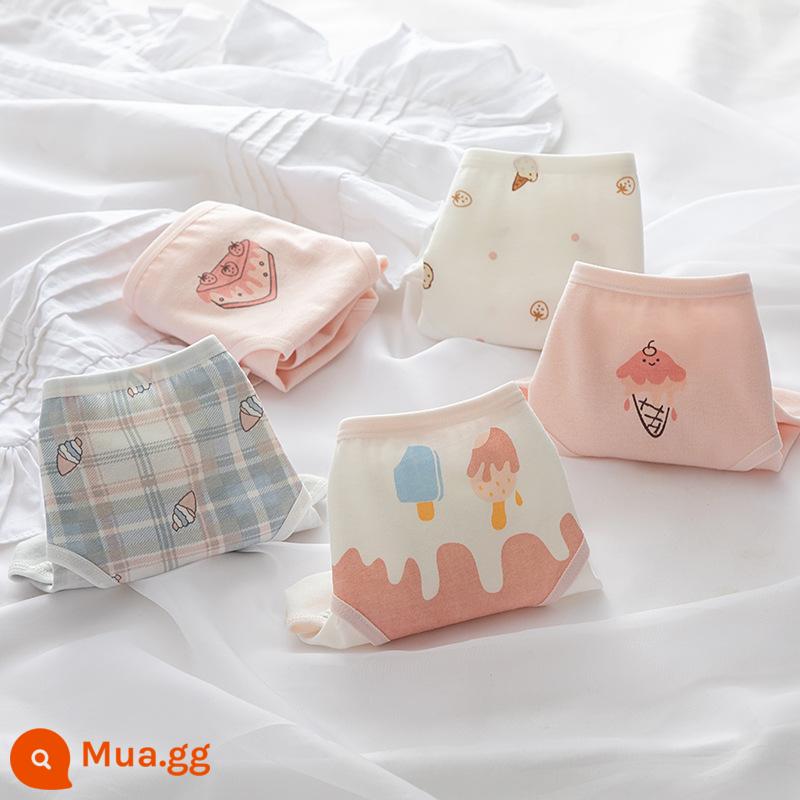 Đồ lót cotton nguyên chất cho bé gái, bé trai lớn, học sinh, quần đùi boxer tam giác trẻ em, bé gái 100% cotton không PP - Kem (5 hình tam giác)