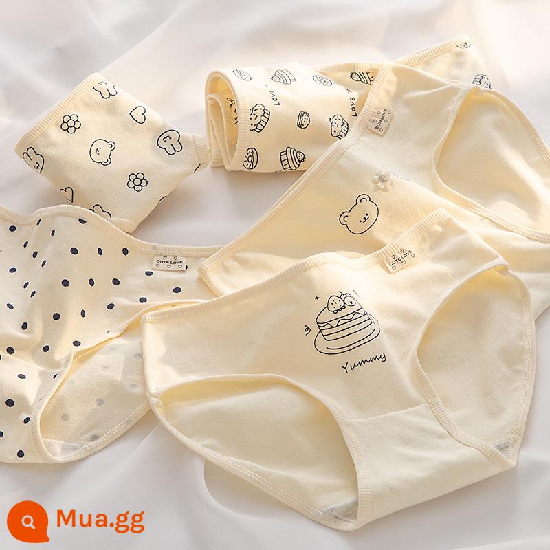 Quần lót cotton nguyên chất bé gái, tam giác trẻ em lớn, trẻ em học sinh, quần short cotton 100% không véo mông cho bé gái - Bánh màu be [thân thiện với làn da 5 gói]