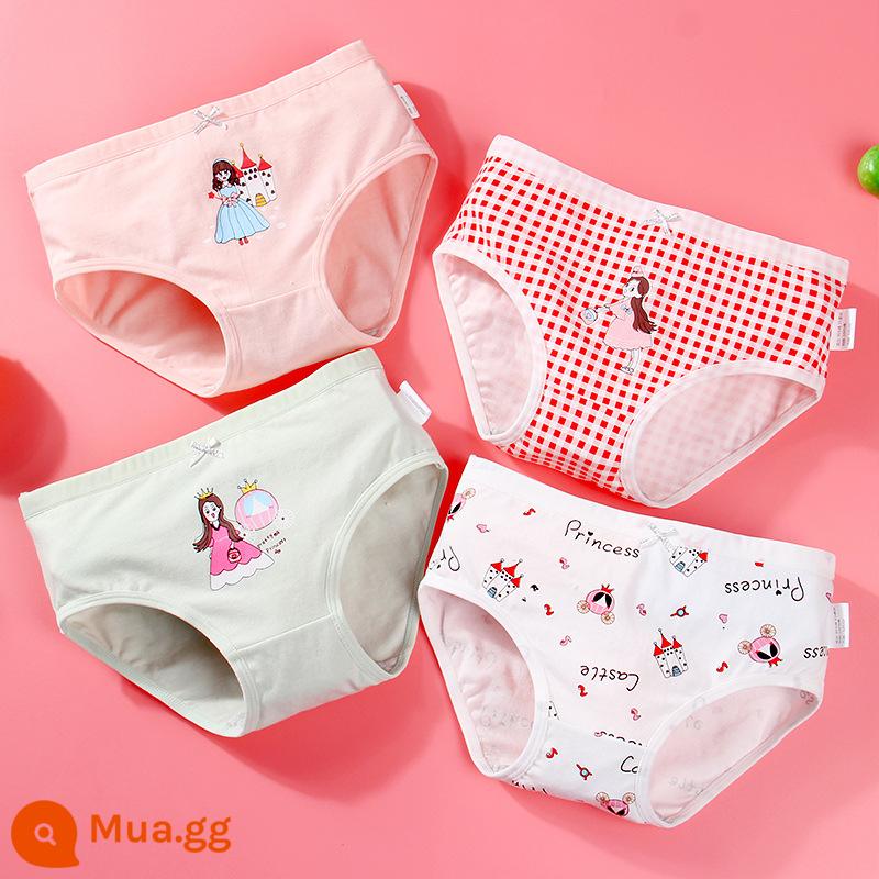 Đồ lót cotton nguyên chất cho bé gái, bé trai lớn, học sinh, quần đùi boxer tam giác trẻ em, bé gái 100% cotton không PP - Lâu Đài Công Chúa (tam giác 4 ​​múi)