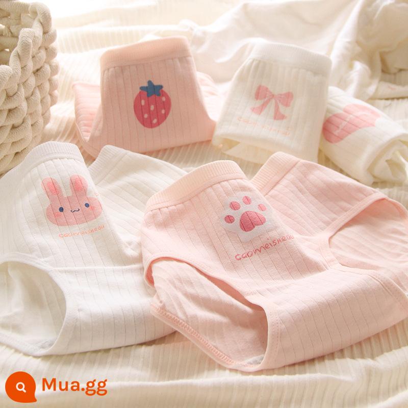 Quần lót cotton nguyên chất bé gái, tam giác trẻ em lớn, trẻ em học sinh, quần short cotton 100% không véo mông cho bé gái - Thỏ Hồng [5 Gói Thân Thiện Với Da]