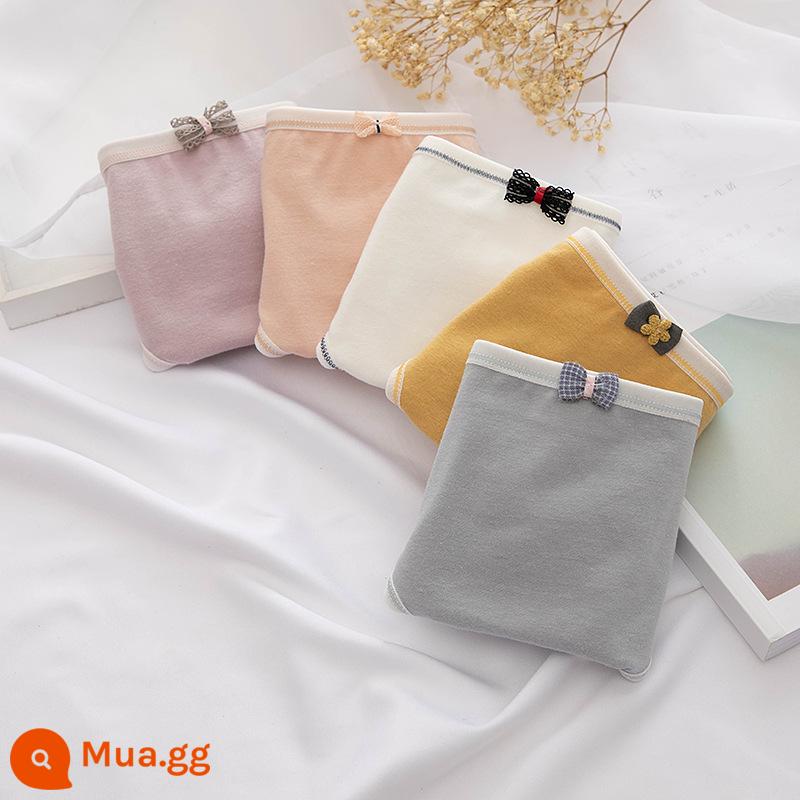 Đồ lót cotton nguyên chất cho bé gái, bé trai lớn, học sinh, quần đùi boxer tam giác trẻ em, bé gái 100% cotton không PP - Macaron Bướm (5 hình tam giác)