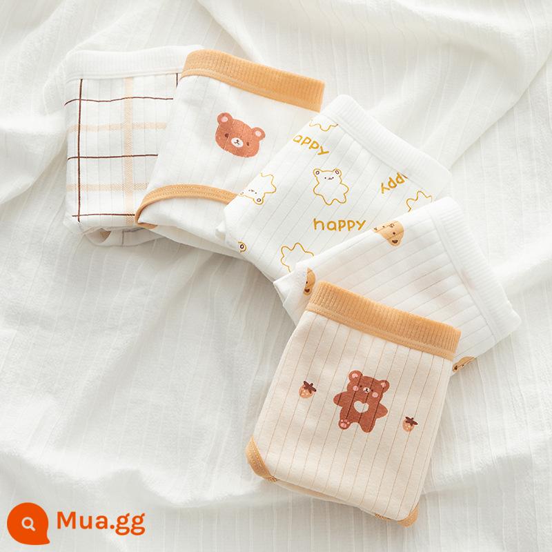 Đồ lót cotton nguyên chất cho bé gái, bé trai lớn, học sinh, quần đùi boxer tam giác trẻ em, bé gái 100% cotton không PP - Màu da gấu (tam giác 5 múi)