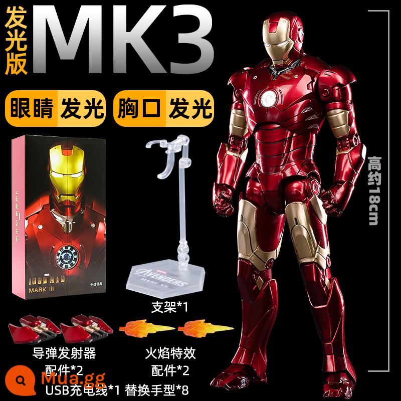 Zhongdong Iron Man MK50 Mẫu Marvel 3 Mark 4 Dạ Quang Mẫu 85 Đồ Trang Trí 7 Bộ 2 Trẻ Em 6 Quà Tặng Nam 1 - [Phiên bản phát sáng kỷ niệm 10 năm] MK3 Iron Man (mắt + lò phản ứng phát sáng)