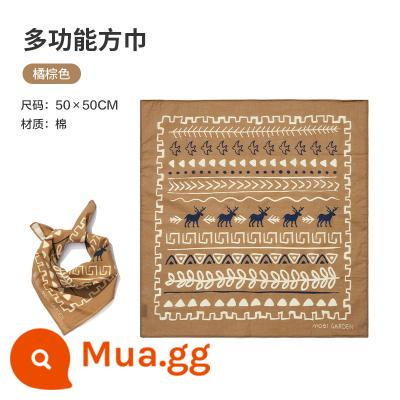 Mu Gaodi Cắm Trại Ngoài Trời Đa Năng Chống Gió Mặt Nạ Yếm Khăn Núi Hệ Thống Cotton Nguyên Chất Retro In Hình Vuông Nhỏ - Màu cọ Tachibana