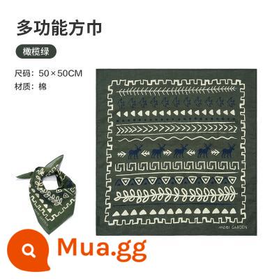 Mu Gaodi Cắm Trại Ngoài Trời Đa Năng Chống Gió Mặt Nạ Yếm Khăn Núi Hệ Thống Cotton Nguyên Chất Retro In Hình Vuông Nhỏ - màu xanh ô liu