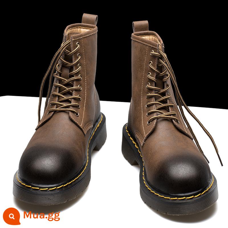 Martin Boots Male Plus Velvet Watter Winter British Xu hướng giữa -Tube Giày da cao Giày da nam - Kangjue--76799-r-nâu cộng với nhung