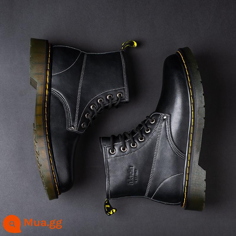 Martin Boots Male Plus Velvet Watter Winter British Xu hướng giữa -Tube Giày da cao Giày da nam - Kangjue-76128-đen