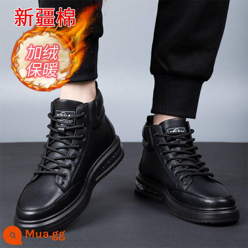 Martin Boots Male Plus Velvet Watter Winter British Xu hướng giữa -Tube Giày da cao Giày da nam - Kangjue-A503-R đen nhung