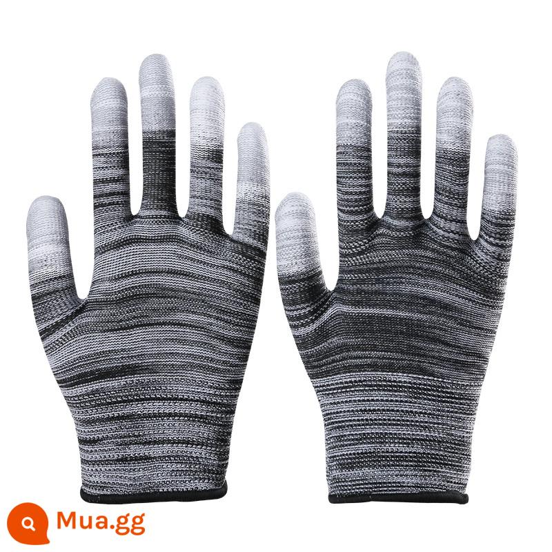 Găng tay phủ ngón tay phủ PU, bảo hộ lao động, chống mài mòn, chống trơn trượt, nhúng nylon, cao su mỏng, thoáng khí cho lao động - Găng tay sơn đen (12 đôi)