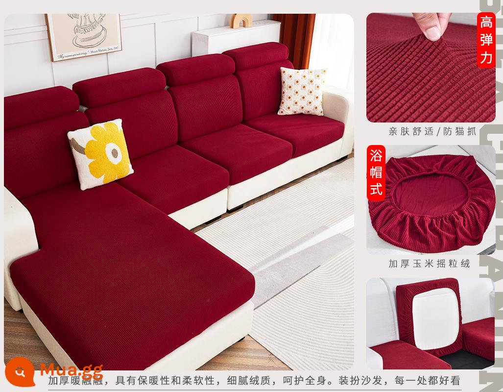 Mùa Đông Ghế Sofa Xốp Đệm Tất Cả Đa Năng Ghế Sofa Bốn Mùa Đa Năng Chống Trơn Trượt Đệm Lưng Chống Bụi Bao Khăn - Nhung đỏ tía-ngô dày và chống mài mòn