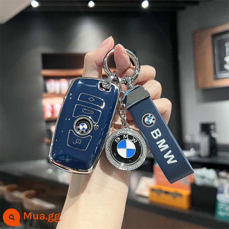 Thích hợp cho bộ chìa khóa BMW 1 series 2 series 3 series 5 series 7 series x1x3x5 vỏ khóa cao cấp 530 325li nữ cao cấp - (Khóa vuông) Xanh da trời + Dây logo ô tô + Mũi khoan logo ô tô Sản phẩm mới có sẵn