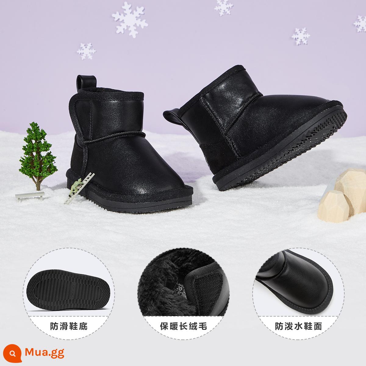 Giày trẻ em Balabala Girl Boots Short Boots Snow Boots Boys Mùa đông Giày trẻ em cộng với nhung dày trẻ em Boots - Màu đen huyền bí