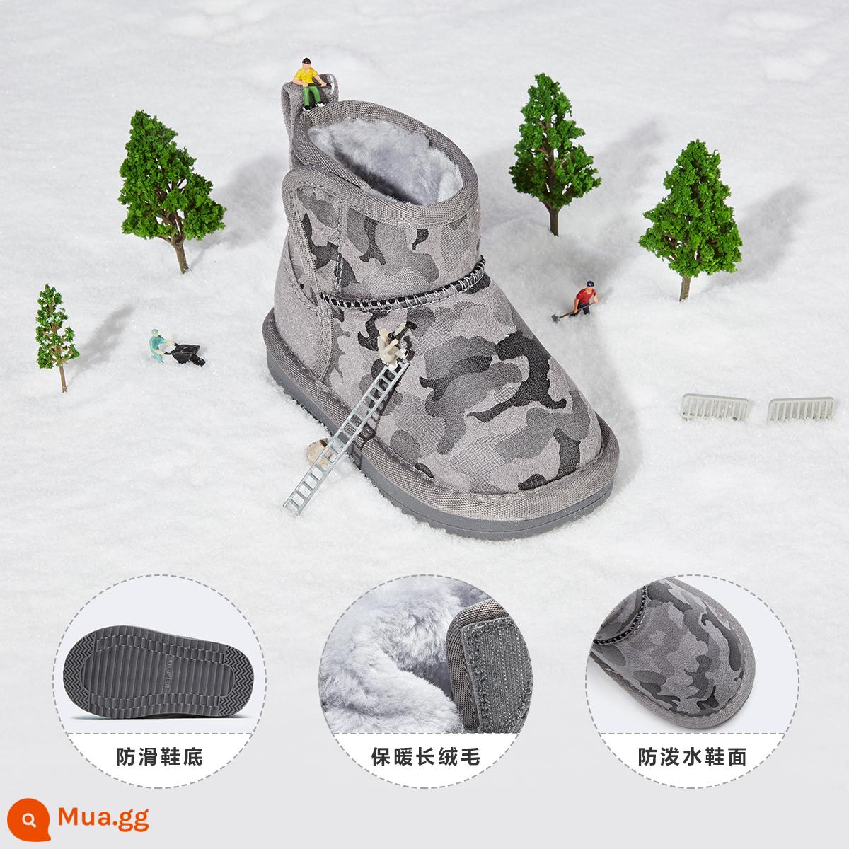 Giày trẻ em Balabala Girl Boots Short Boots Snow Boots Boys Mùa đông Giày trẻ em cộng với nhung dày trẻ em Boots - rừng ngụy trang