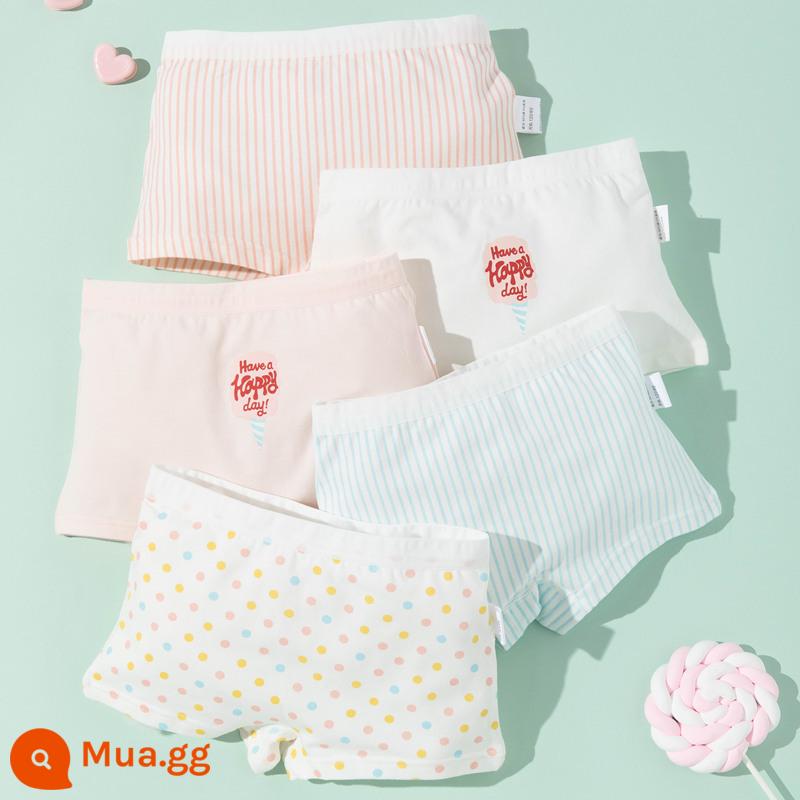 Nanjiren Quần Lót Bé Gái Cotton Nguyên Chất Quần Lót Boxer Trẻ Em Nữ Cho Bé Lớn Bé Trai Bé Gái Quần Lót Boxer 100% FH - Kem Hồng [Bông Nguyên Chất 5 Gói]