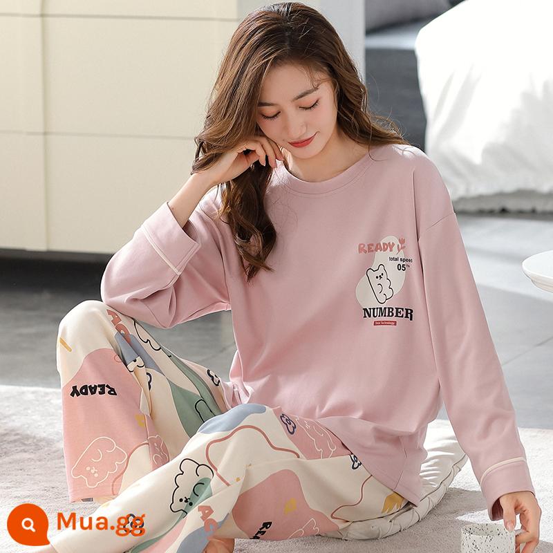 Bộ đồ ngủ Nanjiren nữ mùa xuân và mùa thu cotton nguyên chất dài tay mùa xuân mới 2023 phần mỏng dễ thương bộ quần áo mặc ở nhà phù hợp với QG - QZ7223