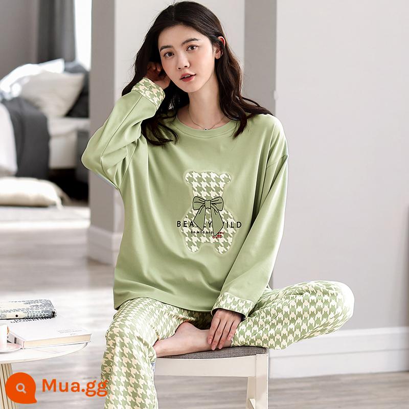 Bộ đồ ngủ Nanjiren nữ mùa xuân và mùa thu cotton nguyên chất dài tay mùa xuân mới 2023 phần mỏng dễ thương bộ quần áo mặc ở nhà phù hợp với QG - Q6689