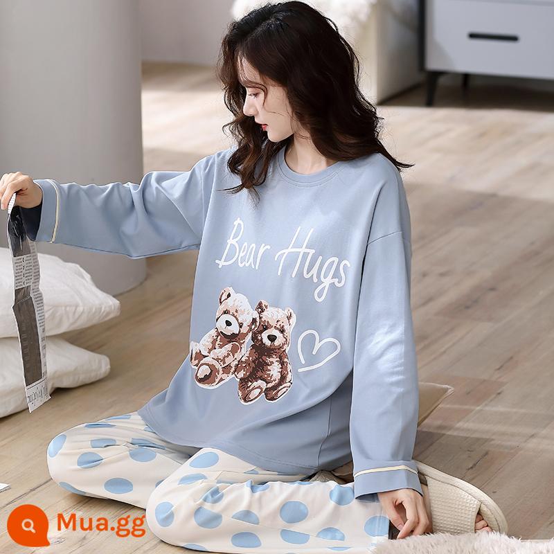 Bộ đồ ngủ Nanjiren nữ mùa xuân và mùa thu cotton nguyên chất dài tay mùa xuân mới 2023 phần mỏng dễ thương bộ quần áo mặc ở nhà phù hợp với QG - Q6631