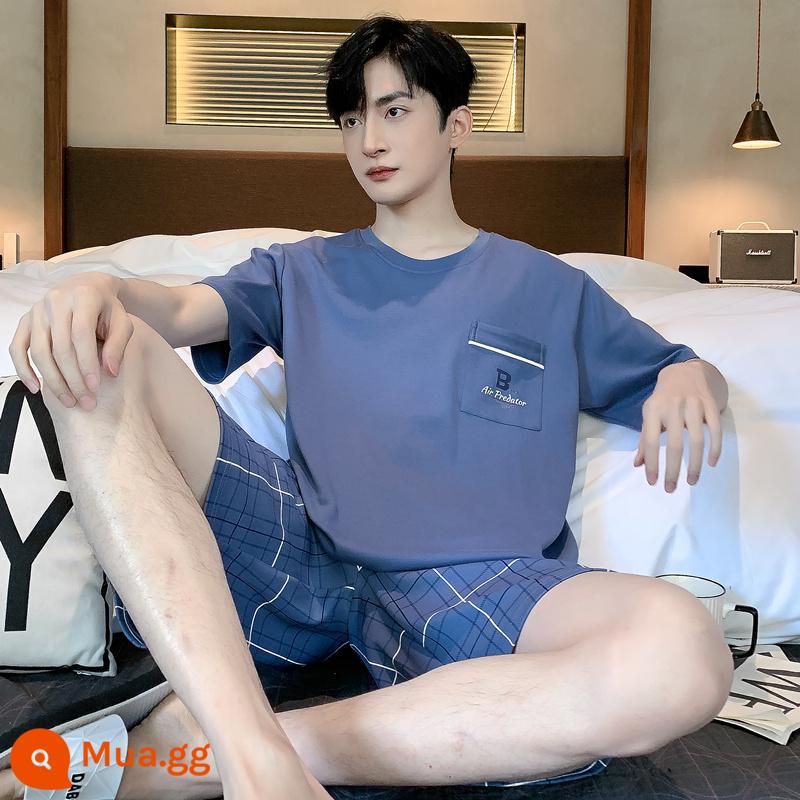 Nanjiren pyjama nam cotton mùa hè quần đùi ngắn tay mỏng có thể mặc ngoài Bộ quần áo ở nhà nam thanh niên QG - 96008