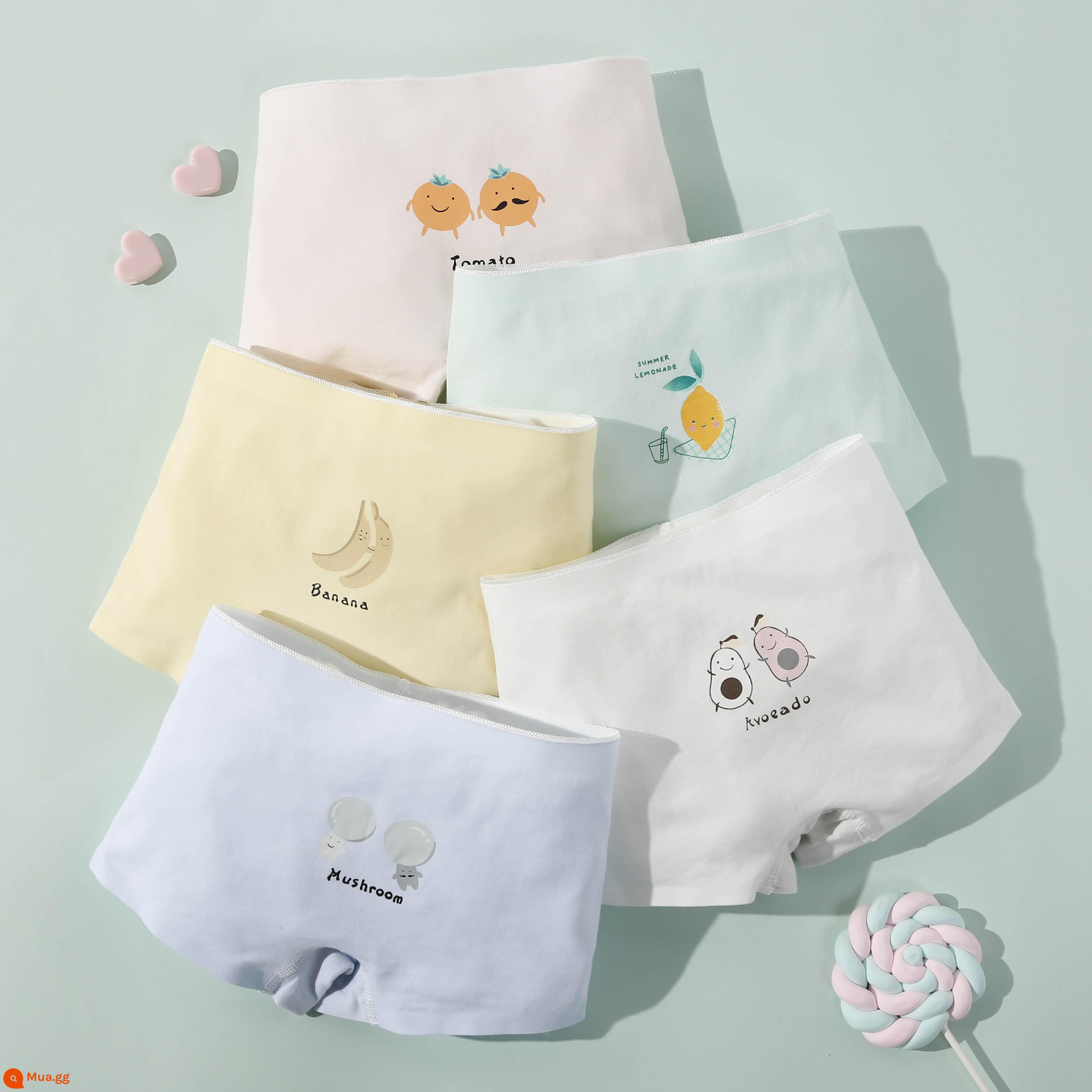 Nanjiren Quần Lót Bé Gái Cotton Nguyên Chất Quần Lót Boxer Trẻ Em Nữ Cho Bé Lớn Bé Trai Bé Gái Quần Lót Boxer 100% FH - Rau quả nhỏ sống động [5 gói nâng cấp kháng khuẩn liền mạch]