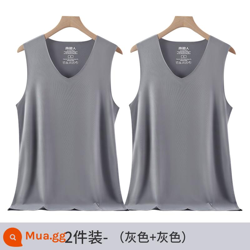 Nam Cực Áo Vest Nam Băng Lụa Liền Mạch Nam Mùa Hè Mỏng Mặc Bên Trong Nhanh Khô Vượt Qua Đáy Trắng Áo Lót Thể Thao - Xám + Xám [ZX hai gói]