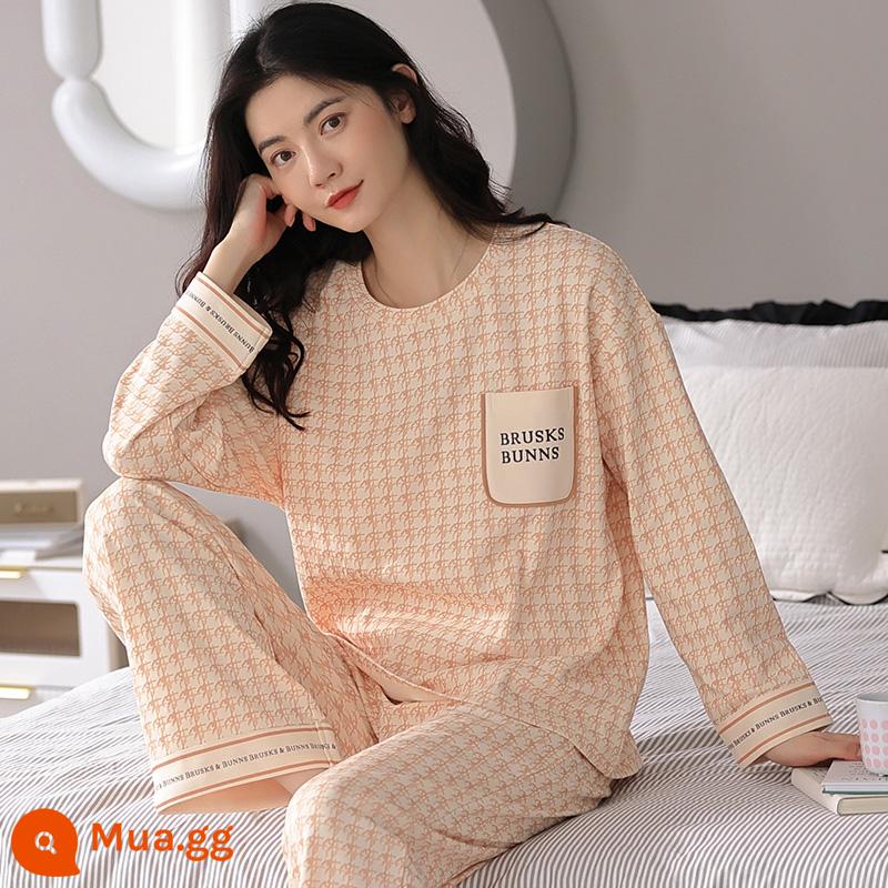 Bộ đồ ngủ Nanjiren nữ mùa xuân và mùa thu cotton nguyên chất dài tay mùa xuân mới 2023 phần mỏng dễ thương bộ quần áo mặc ở nhà phù hợp với QG - QZ7201