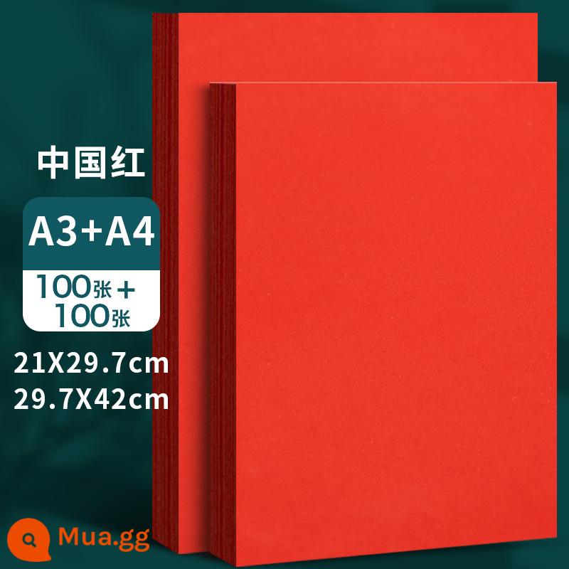 Giấy đỏ A4 Trung Quốc vuông đỏ origami hoa hồng giấy photocopy thủ công màu đỏ A3 cửa sổ cắt giấy hoa giấy khắc đám cưới dày hai mặt với hàng nghìn con hạc giấy thư pháp trống lời chúc phúc nhỏ bìa giấy đỏ - A4+A3/100 tờ mỗi tờ